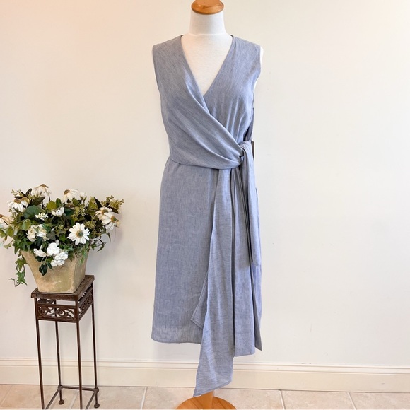 NWT Halogen Chambray Faux Wrap Sheath Dress Size Large - Picture 1 of 12